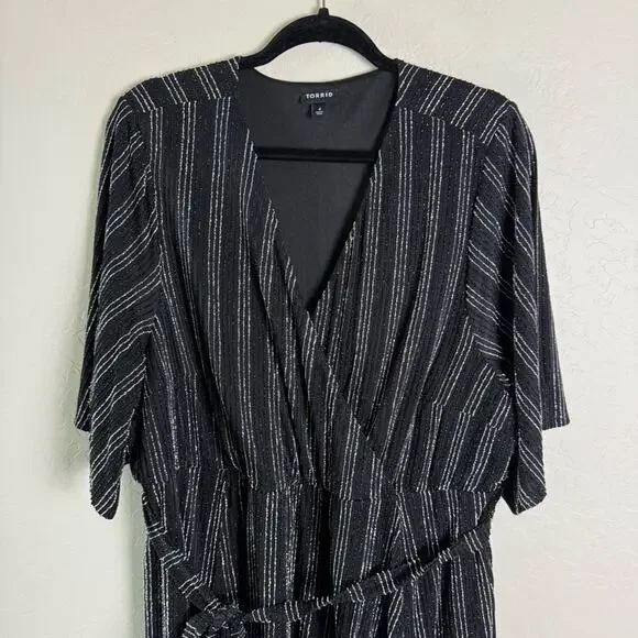 Torrid Black Metallic Lurex Stripe Wrap Dress 4X 12153634 - Picture 4 of 14